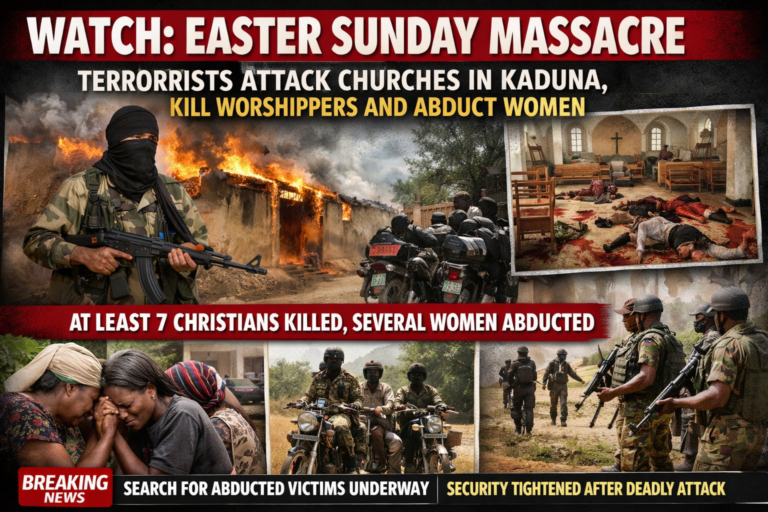 WATCH: Easter Sunday Massacre: Islamic Terrorists Attack Churches in Kaduna, Kill Worshippers and Abduct Women